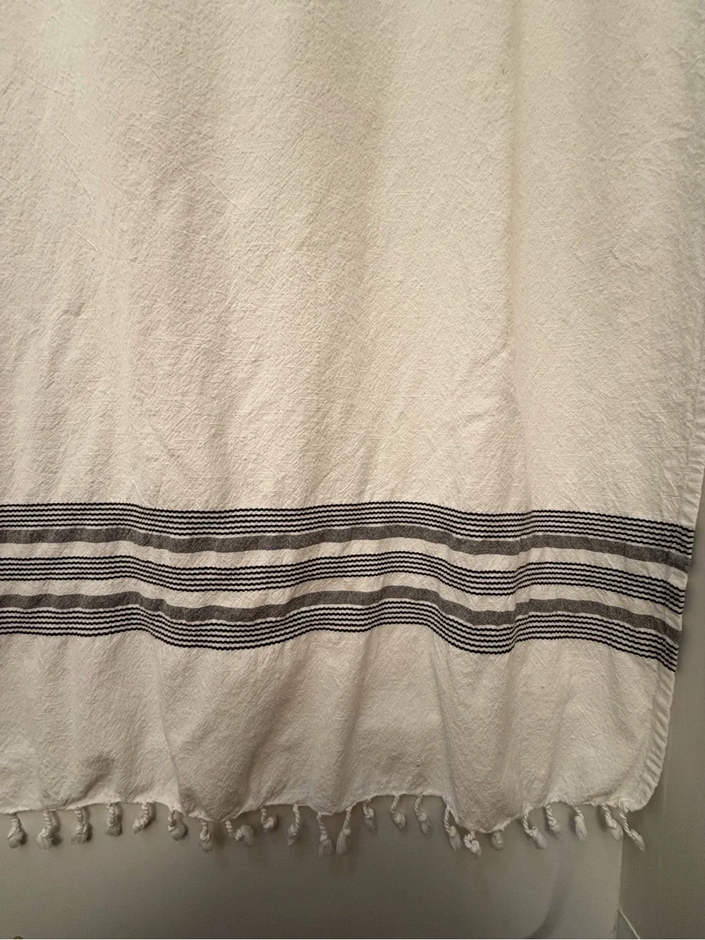 Threshold White Shower Curtain with Gray Stripe Accents